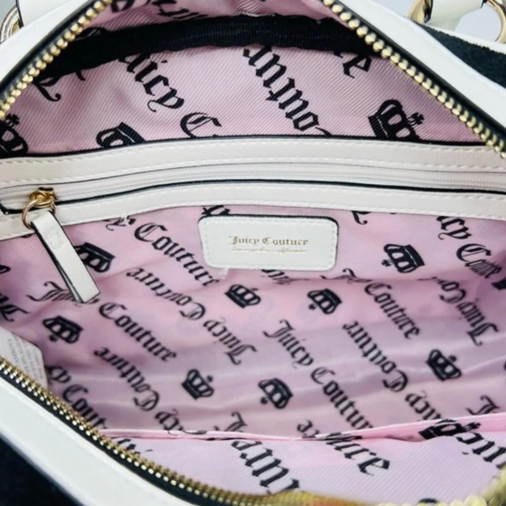 Juicy Couture Black Strawberry Velvet Dome Bag with Red Strawberry Coin Pouch